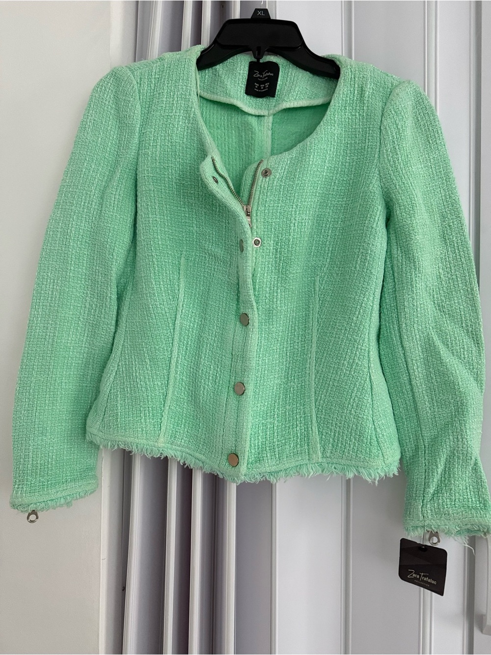 Zara Mint Green Textured Tweed Blazer Jacket